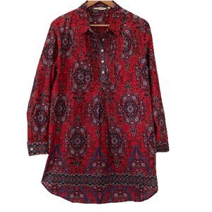 Soft Surroundings Tabitha Pintuck Floral Tunic Top L Boho Peasant Cottagecore